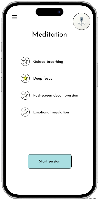 ROMO Targeted micro-meditation session selector